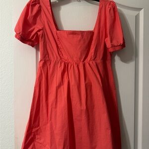 Coral Puff Sleeve Dress